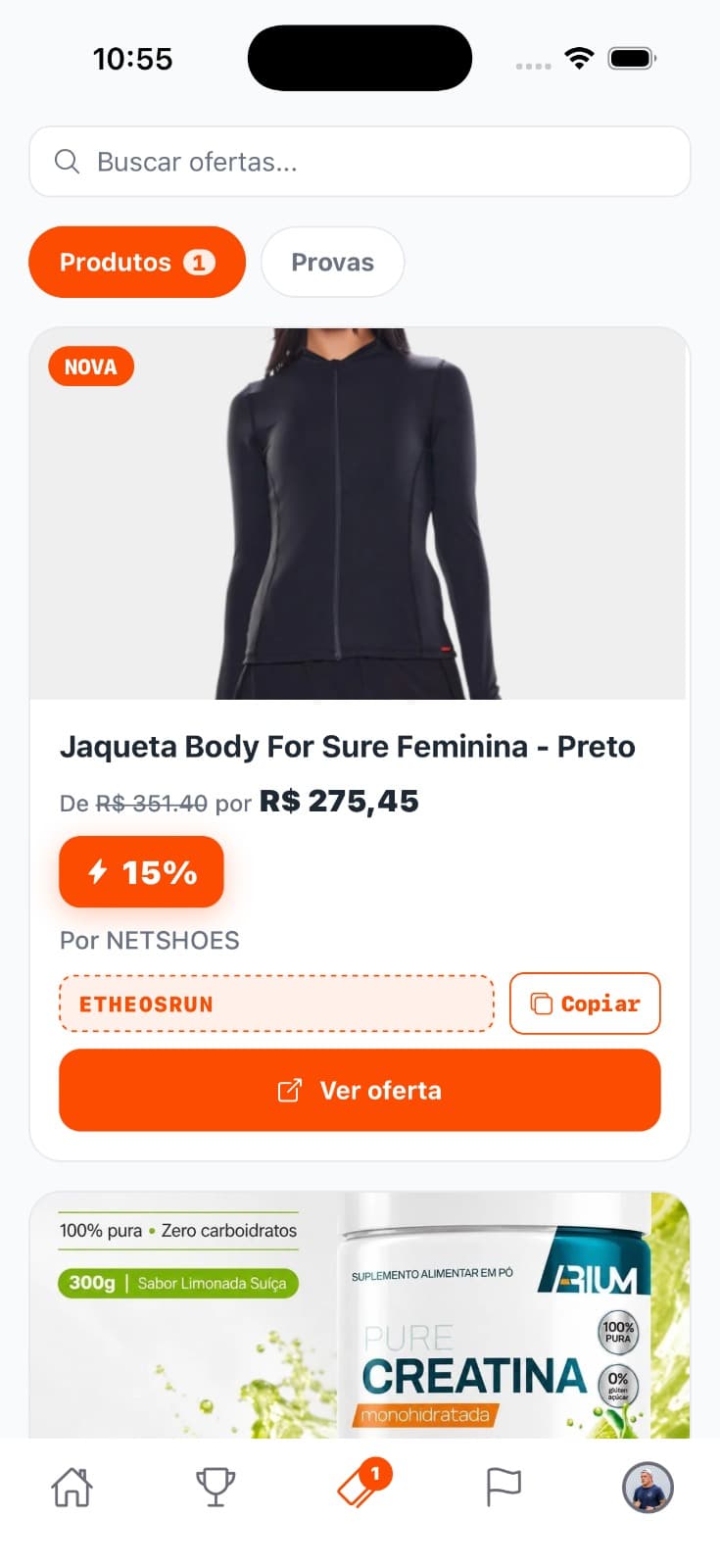 Ofertas e cupons no app